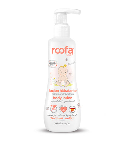 Lotion corps ROOFA en flacon blanc à pompe, 300 ml