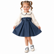 Robe bébé Claudia bleu marine, jupe évasée, nœud à la taille, col rond contrasté.