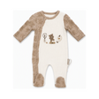 Pyjama bébé en coton beige clair, manches longues, fermeture pression, motif jardin