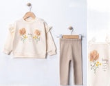 Ensemble bébé : sweat crème à fleurs « Aujourd’hui » et pantalon beige uni