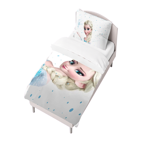 Housse de couette bleue 160x220 cm avec portrait d’Elsa et motifs gouttes