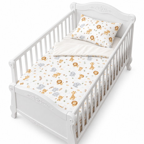 Housse de couette pour lit enfant blanche, imprimé animaux (100 x 150 cm)