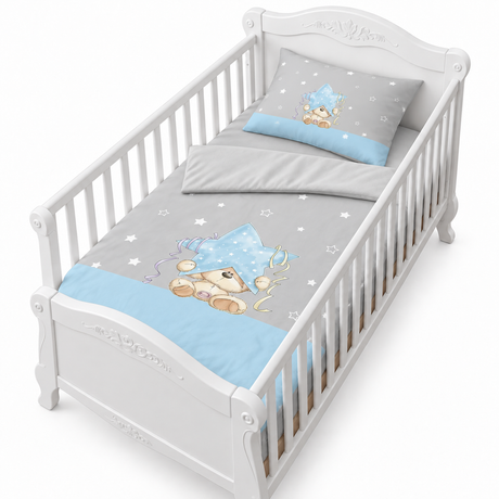 Housse de couette 100 x 150 cm bleu clair ourson et étoiles