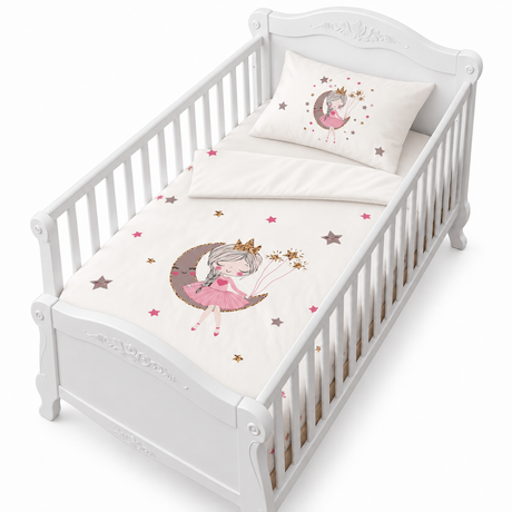 Housse de couette enfant blanche avec motif princesse ballerine et étoiles colorées