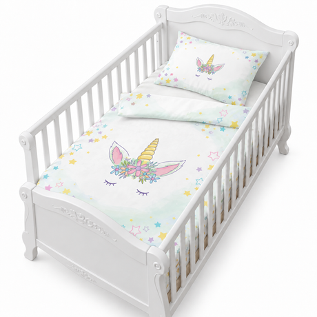 Housse de couette licorne multicolore, 160 x 220 cm, motifs étoiles et dégradé pastel