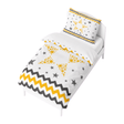 Housse de couette blanche étoiles jaunes et grises, bordure zigzag noire