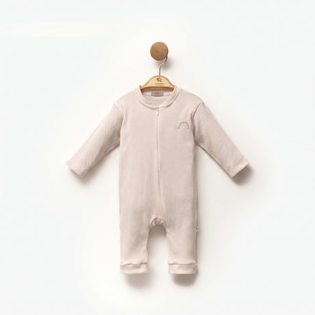 Combinaison bébé rose pâle à fermeture pression, manches longues