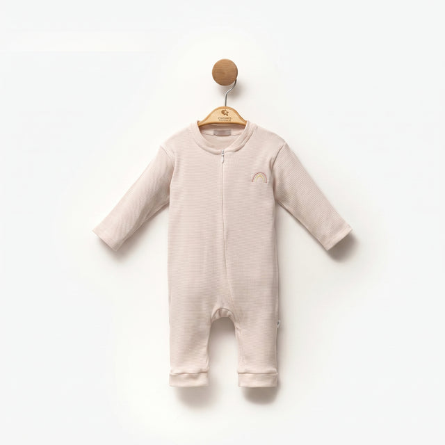Combinaison bébé rose pâle à fermeture pression, manches longues