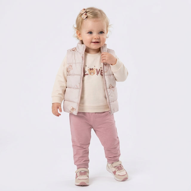 Veste matelassée bébé Loven rose clair, fermeture zippée et poches