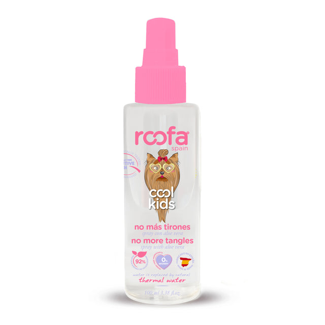 Spray démêlant enfants ROOFA, flacon transparent à bouchon rose, 100 ml