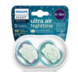 Pack de 2 sucettes bébé en silicone, motif étoiles, bleu, 6-18m