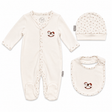 Ensemble bébé Poney Club: combinaison crème, broderie poney, bonnet et bavoir assortis
