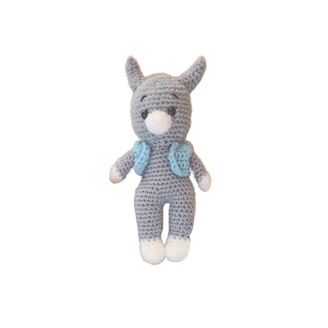 Poupee Lapin Avec Oreille Diable : Blanc Casse + Gilet Bleu