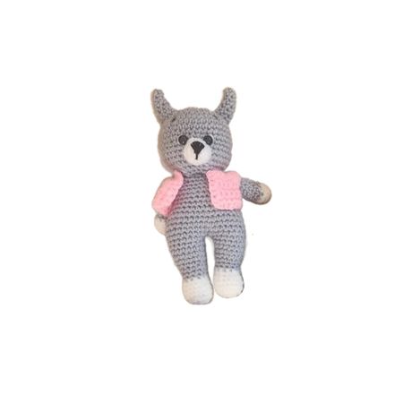 Poupee Lapin Avec Oreille Diable : Gris + Gilet Rose