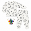 Pyjamas à colorier blancs, manches longues et pantalon long, motifs à dessiner, avec feutres
