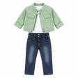 Ensemble bébé : veste verte menthe à boutons-pressions et jean bleu foncé