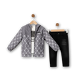 Ensemble enfant : veste à capuche grise à imprimé clair et pantalon noir