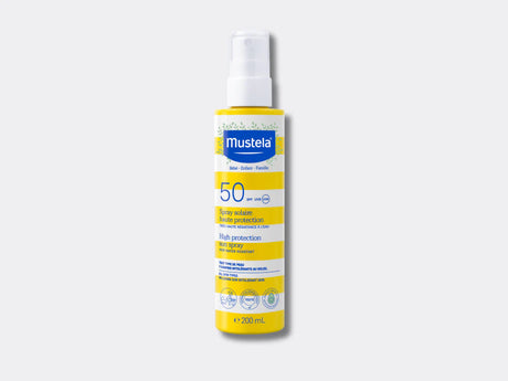 Brume solaire Mustela SPF50+ en flacon pulvérisateur, 200 ml.
