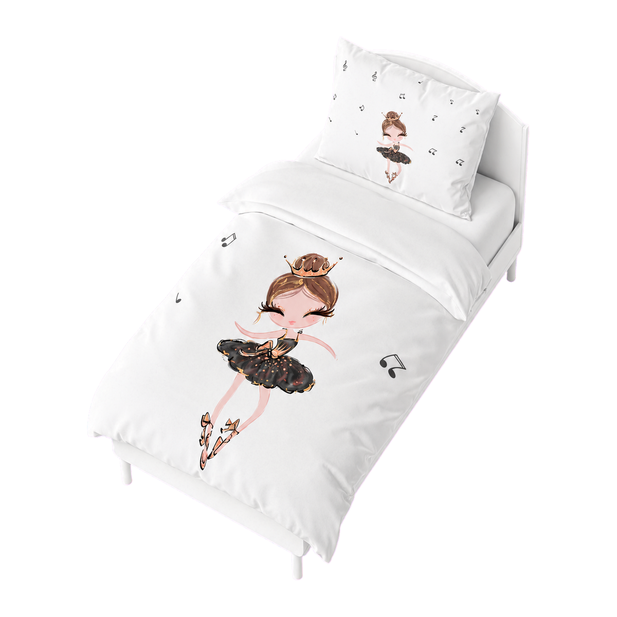 Housse de couette blanche avec motif de ballerines et notes de musique
