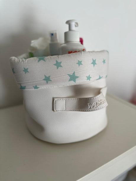 Panier Miami rond blanc avec bande de tissu étoiles vertes et patch rectangulaire
