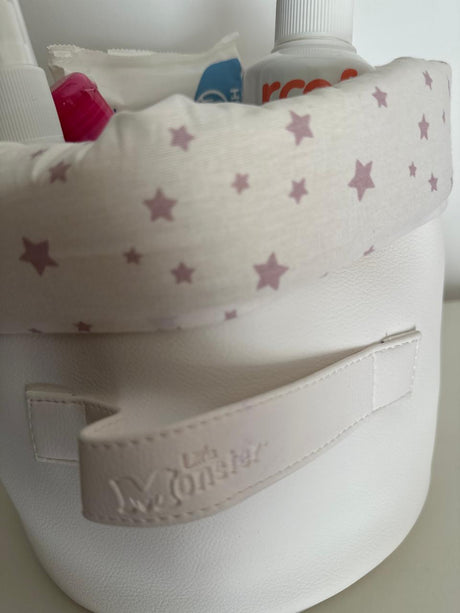 Panier Monter-Carlo blanc avec détail de la poignée en tissu à étoiles roses