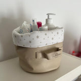 Panier beige en simili-cuir avec doublure blanche à étoiles et ouverture latérale