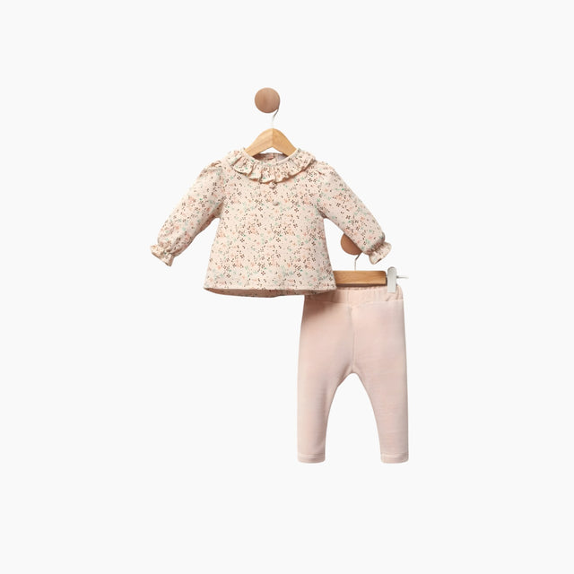 Ensemble bébé Charma : tunique à fleurs et pantalon rose clair