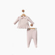 Ensemble bébé Tulia: robe à manches longues et pantalon rose clair
