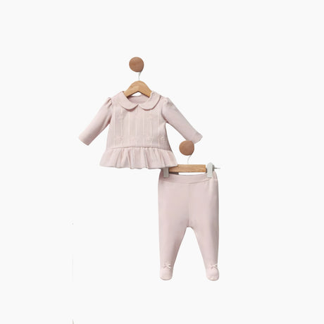 Ensemble bébé Tulia: robe à manches longues et pantalon rose clair