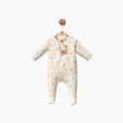 Combinaison bébé manches longues ivoire à motifs floraux rouges, fermeture boutonnée