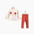 Ensemble bébé : sweat crème à fleurs et pantalon rouge uni