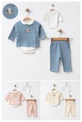 Ensembles bébé Lorreta bleu et crème : hauts à col et pantalons assortis