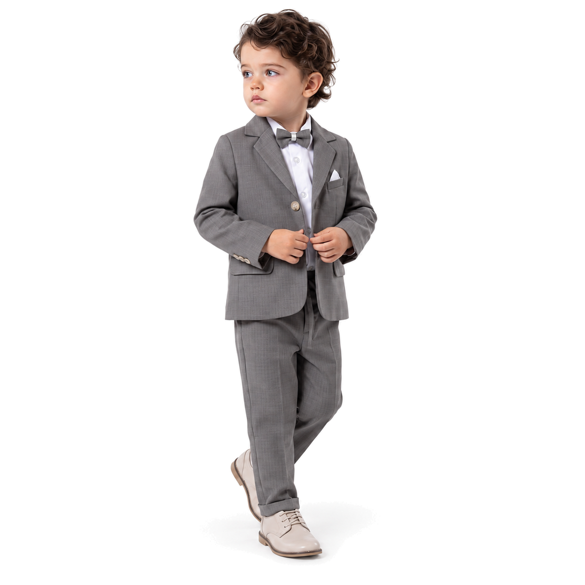 Costume enfant gris ZE BOSS : veste boutonnée, pantalon, chemise blanche