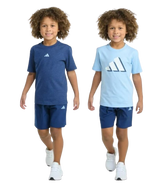 Ensemble Adidas : t-shirts bleu foncé/clair à logo et shorts assortis, vue de face