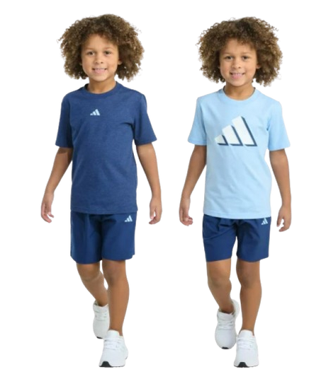 Ensemble Adidas : t-shirts bleu foncé/clair à logo et shorts assortis, vue de face