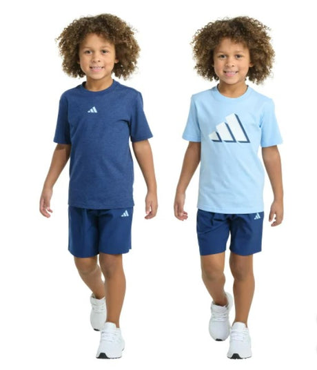 Ensemble Adidas : t-shirts bleu foncé/clair à logo et shorts assortis
