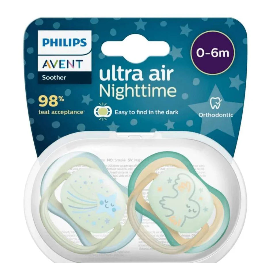 AVENT 2 Sucettes Ultra Air Night 0-6m Star Garçon