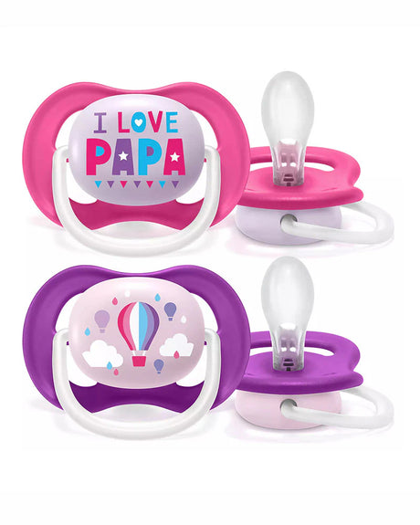 Lot de 2 sucettes orthodontiques Ultra Air, roses et violettes, I Love Papa