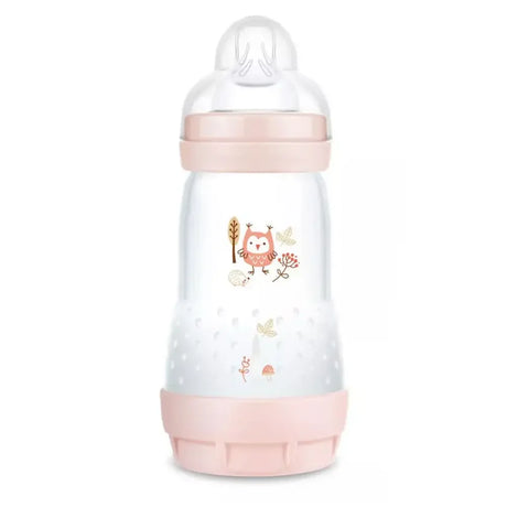 Biberon MAM anticolic rose 260 ml, hibou et petits animaux, tétine silicone