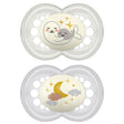 Lot de 2 sucettes nuit 6 mois+ à téterelle translucide et motif lune et étoiles