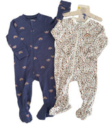 Ensemble pyjama bébé bleu marine à arcs-en-ciel et grenouillère à fleurs zippée