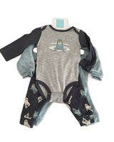 Ensemble bébé : body manches longues gris chiné à motif morse, pantalon à motifs