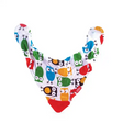 Bavoir en tissu imprimé avec téton triangulaire en silicone rouge, motifs hiboux et oiseaux