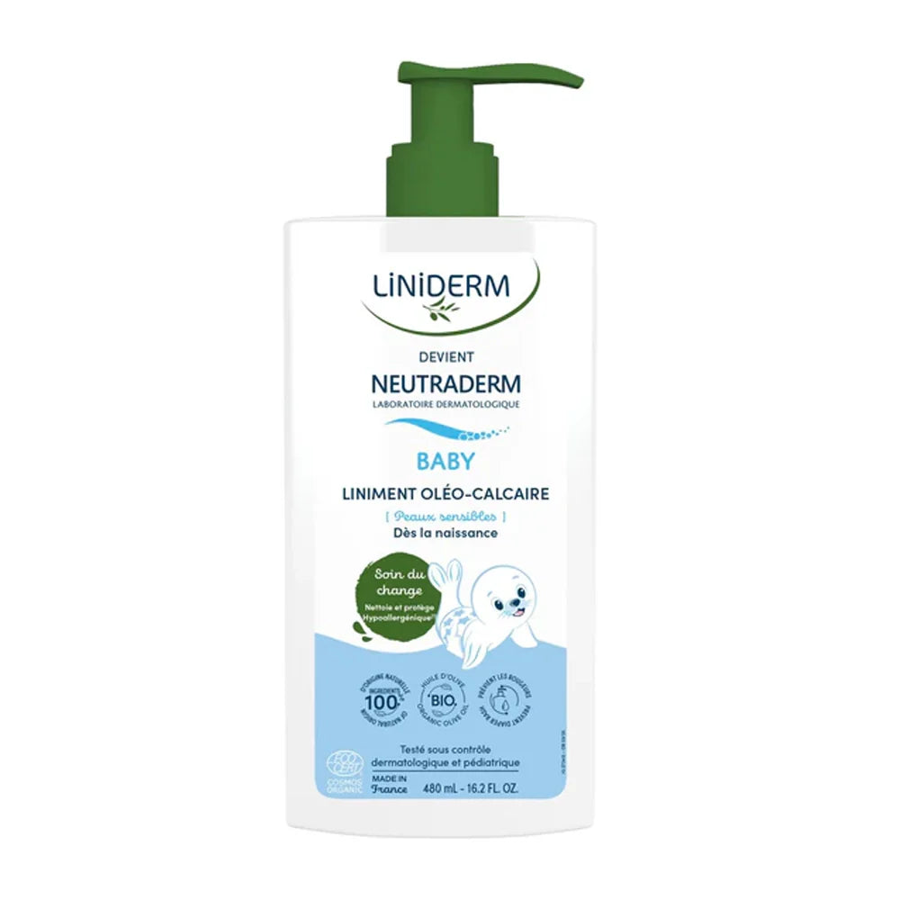 Flacon-pompe Liniderm Neutraderm Baby liniment oléo-calcaire 480 ml