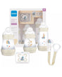 Coffret nouveau-né MAM avec biberons blanc cassé, tétine et boîte assortie
