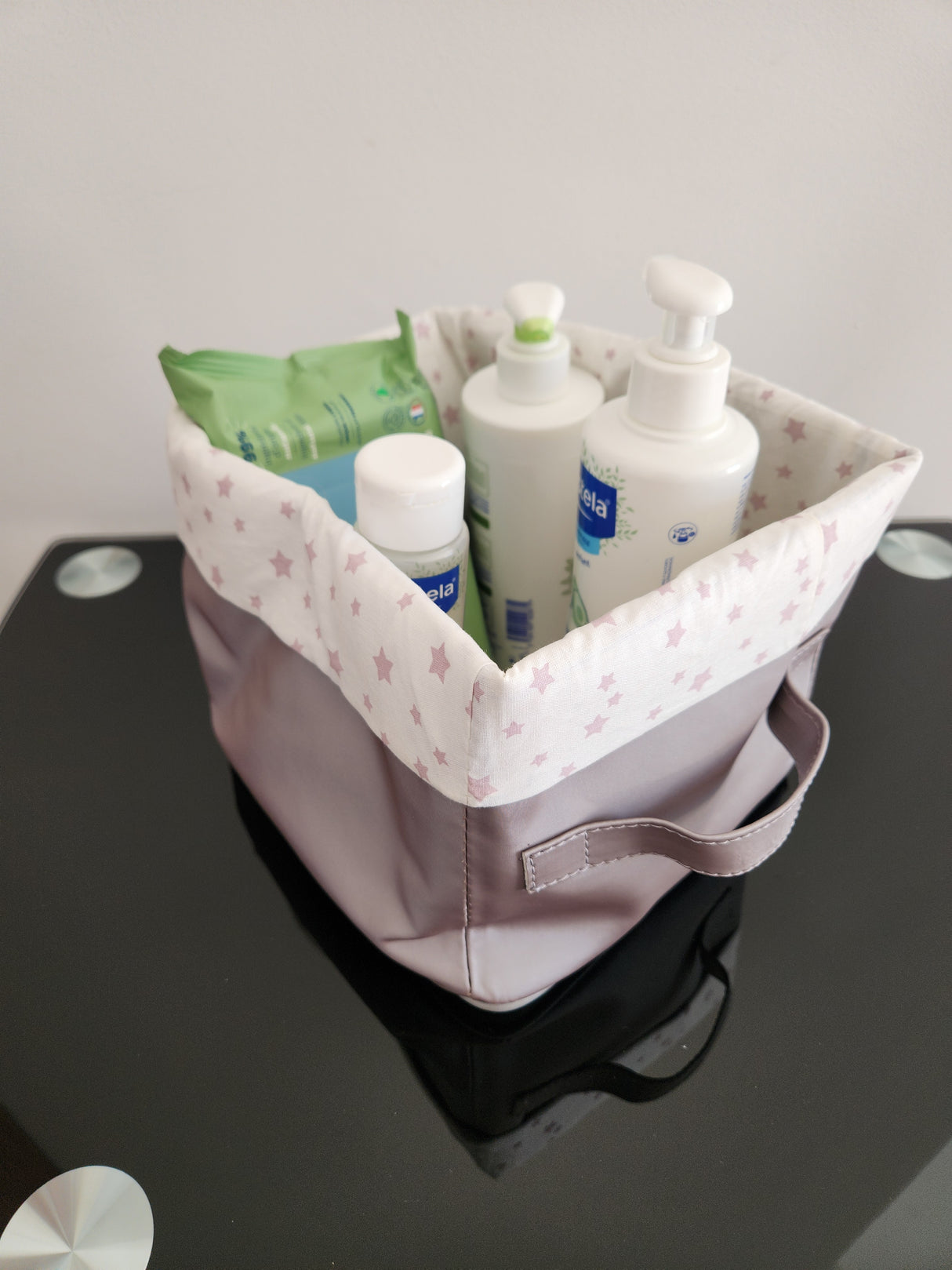 Panier mauve carré étoile mauve