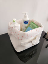 Panier blanc cassé carré étoile rose