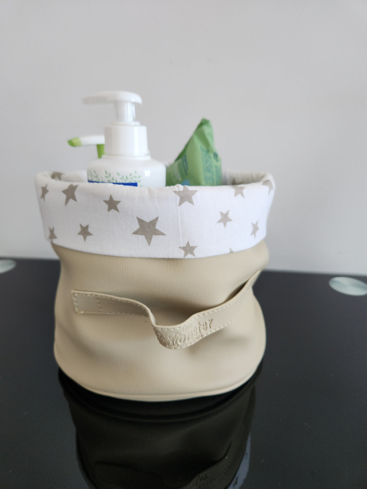 Panier beige rond étoile beige