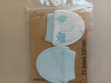 Moufles bébé en coton : paire blanche à étoiles bleu/vert et paire bleu clair unie
