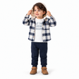 Veste à capuche à carreaux bleu et blanc, pantalon bleu foncé, tenue enfant